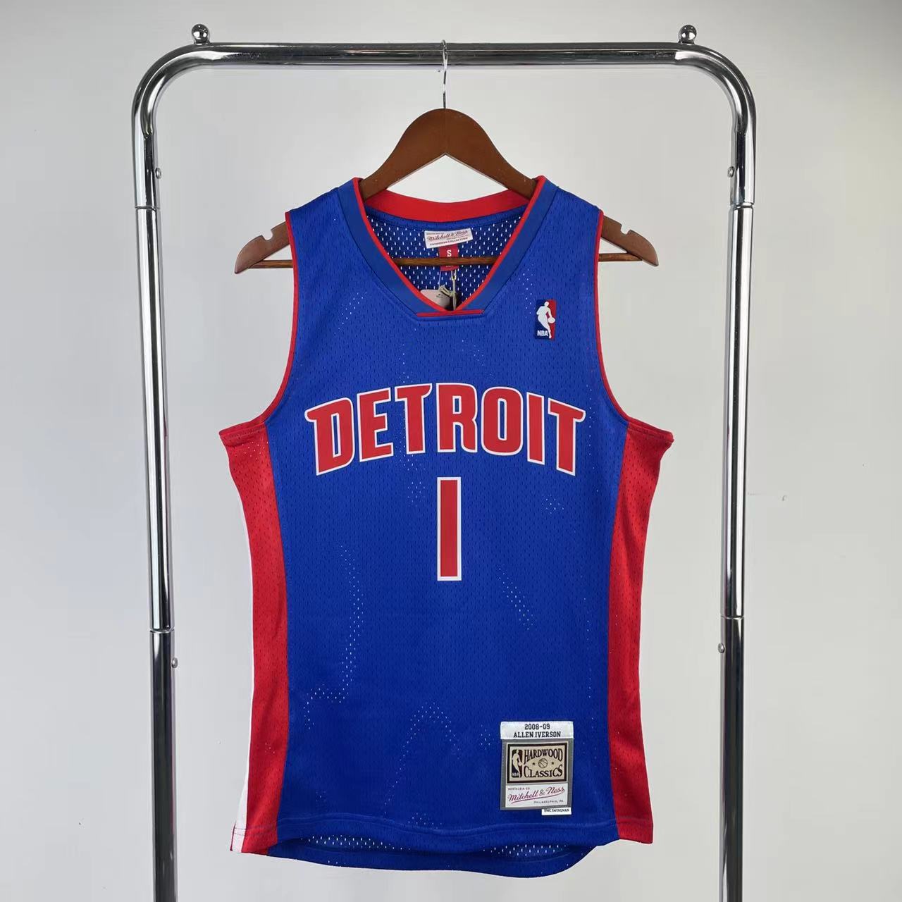 Men Detroit Pistons #1 Iverson Blue Throwback NBA Jersey